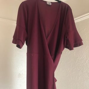 Asos cranberry wrap dress with ruffle sleeve